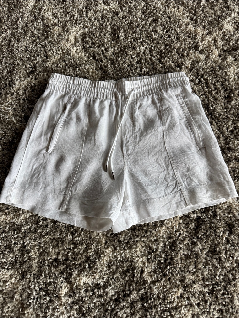 Women’s Athleta White Drawstring Linen Shorts 6 exc